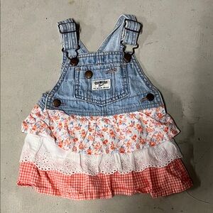 OshKosh B'gosh Light Denim and Coral Ruffle Overall Dress